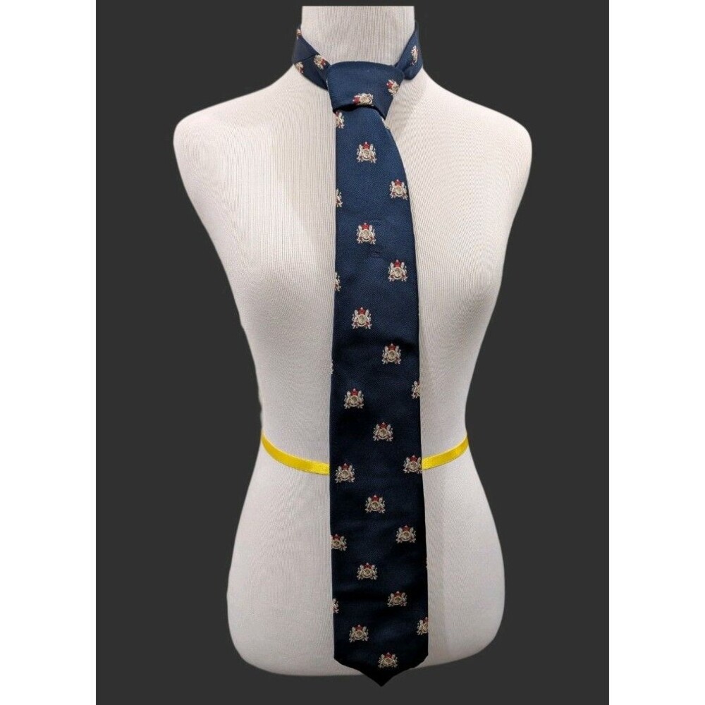 Vintage 70s Reis of New Haven Silk Tie Crest Muse’s Atlanta Ivy League Blue